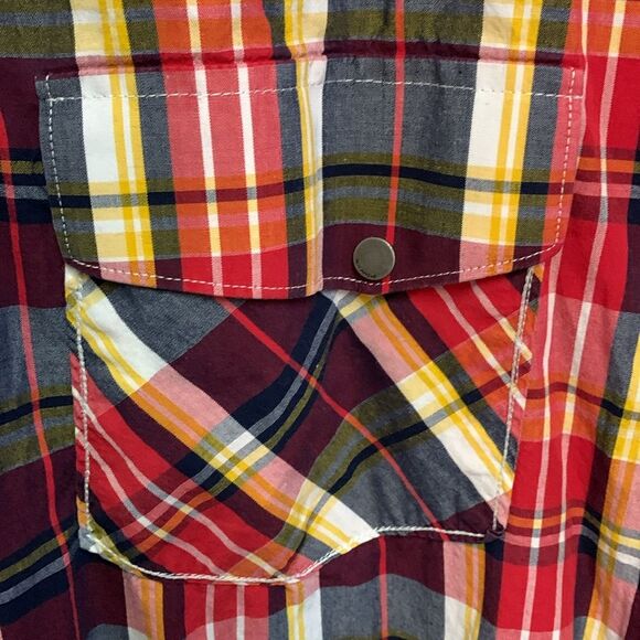 Rocawear Denim Co. Master Builders Red Plaid Cotton SS Snap Front Shirt Size XL - Picture 7 of 16